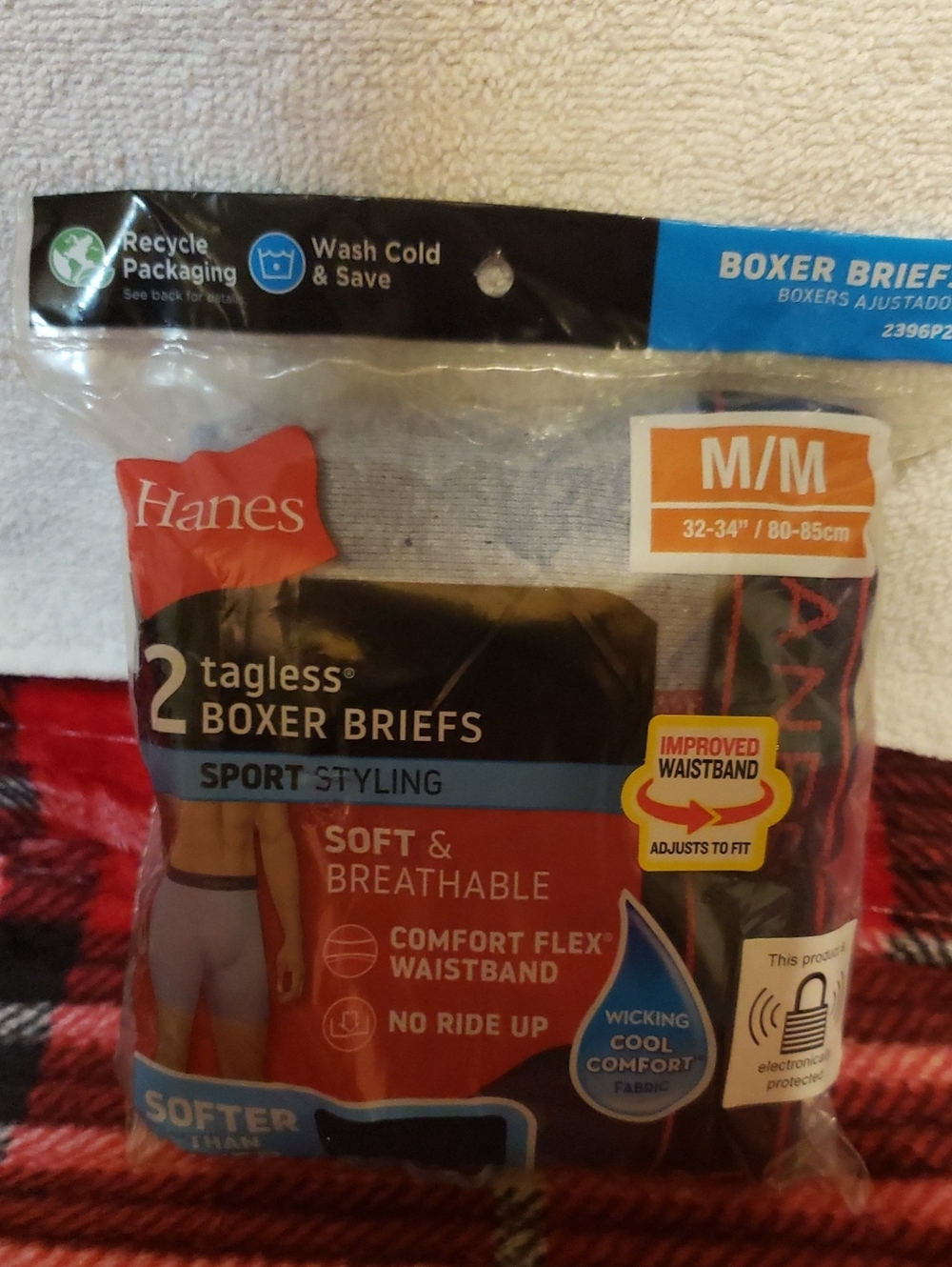 Hanes Men's Tagless Boxer Briefs - Gray and Navy (2-Pack) Size Medium 32-34"